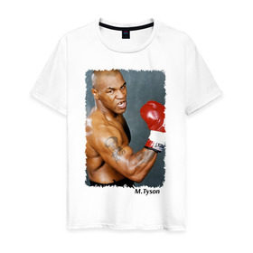 Мужская футболка хлопок с принтом Майк Тайсон (Mike Tyson) в Кировске, 100% хлопок | прямой крой, круглый вырез горловины, длина до линии бедер, слегка спущенное плечо. | майк тайсон