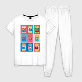 Женская пижама хлопок с принтом DUFF POP в Кировске, 100% хлопок | брюки и футболка прямого кроя, без карманов, на брюках мягкая резинка на поясе и по низу штанин | duff pop симпсоны поп simpsons гомер барт