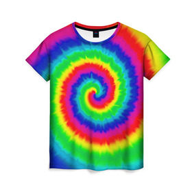 Женская футболка 3D с принтом Tie dye в Кировске, 100% полиэфир ( синтетическое хлопкоподобное полотно) | прямой крой, круглый вырез горловины, длина до линии бедер | tie dye