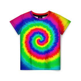 Детская футболка 3D с принтом Tie dye в Кировске, 100% гипоаллергенный полиэфир | прямой крой, круглый вырез горловины, длина до линии бедер, чуть спущенное плечо, ткань немного тянется | Тематика изображения на принте: tie dye