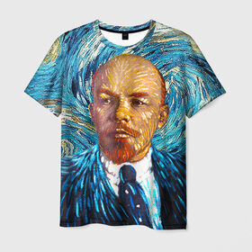 Мужская футболка 3D с принтом Ленин по мотивам Ван Гога в Кировске, 100% полиэфир | прямой крой, круглый вырез горловины, длина до линии бедер | lenin | ван гог | ильич | ленин | ретро | ссср | товарищ