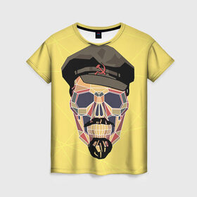 Женская футболка 3D с принтом Полигональный череп Ленина в Кировске, 100% полиэфир ( синтетическое хлопкоподобное полотно) | прямой крой, круглый вырез горловины, длина до линии бедер | lenin | ильич | ленин | полигональный череп | ретро | ссср | товарищ | череп