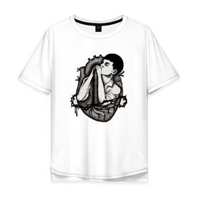 Мужская футболка хлопок Oversize с принтом Ian Curtis (Joy Division) в Кировске, 100% хлопок | свободный крой, круглый ворот, “спинка” длиннее передней части | 