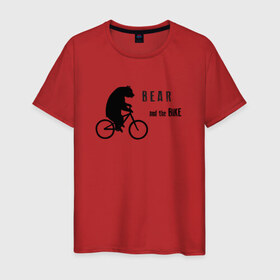 Мужская футболка хлопок с принтом Мишка на велосипеде в Кировске, 100% хлопок | прямой крой, круглый вырез горловины, длина до линии бедер, слегка спущенное плечо. | Тематика изображения на принте: 