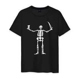 Мужская футболка хлопок с принтом Black Sails Pirate Flag в Кировске, 100% хлопок | прямой крой, круглый вырез горловины, длина до линии бедер, слегка спущенное плечо. | скелет