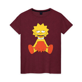 Женская футболка хлопок с принтом Lisa Simpson happy в Кировске, 100% хлопок | прямой крой, круглый вырез горловины, длина до линии бедер, слегка спущенное плечо | 