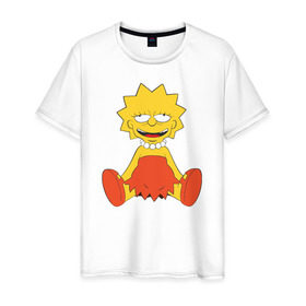 Мужская футболка хлопок с принтом Lisa Simpson happy в Кировске, 100% хлопок | прямой крой, круглый вырез горловины, длина до линии бедер, слегка спущенное плечо. | 