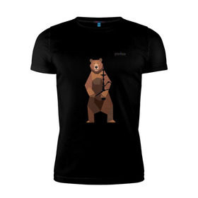 Мужская футболка премиум с принтом Медведь Plan B №2 (чёрный) в Кировске, 92% хлопок, 8% лайкра | приталенный силуэт, круглый вырез ворота, длина до линии бедра, короткий рукав | Тематика изображения на принте: planb | кальян | медведь | на макете изображен бурый медведь с кальяном | планб