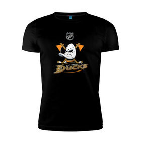 Мужская футболка премиум с принтом Anaheim Ducks (Black) в Кировске, 92% хлопок, 8% лайкра | приталенный силуэт, круглый вырез ворота, длина до линии бедра, короткий рукав | anaheim ducks | nhl | спорт | хоккей