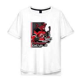 Мужская футболка хлопок Oversize с принтом New Jersey Devils в Кировске, 100% хлопок | свободный крой, круглый ворот, “спинка” длиннее передней части | Тематика изображения на принте: new jersey devils | nhl | спорт | хоккей