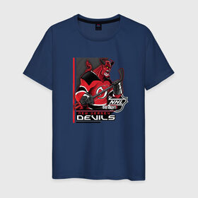 Мужская футболка хлопок с принтом New Jersey Devils в Кировске, 100% хлопок | прямой крой, круглый вырез горловины, длина до линии бедер, слегка спущенное плечо. | Тематика изображения на принте: new jersey devils | nhl | спорт | хоккей