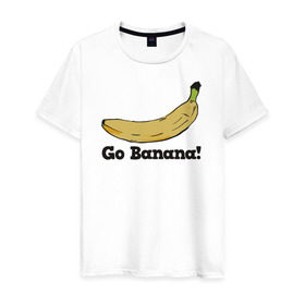 Мужская футболка хлопок с принтом Go Banana! в Кировске, 100% хлопок | прямой крой, круглый вырез горловины, длина до линии бедер, слегка спущенное плечо. | 