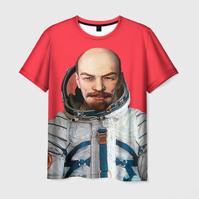 Мужская футболка 3D с принтом Ленин космонавт в Кировске, 100% полиэфир | прямой крой, круглый вырез горловины, длина до линии бедер | lenin | ильич | космонавт | космос | ленин | ретро | ссср | товарищ