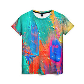 Женская футболка 3D с принтом Абстракция красок в Кировске, 100% полиэфир ( синтетическое хлопкоподобное полотно) | прямой крой, круглый вырез горловины, длина до линии бедер | мазки | масло | яркий