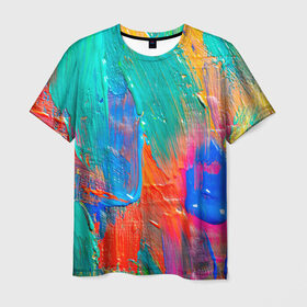 Мужская футболка 3D с принтом Абстракция красок в Кировске, 100% полиэфир | прямой крой, круглый вырез горловины, длина до линии бедер | мазки | масло | яркий