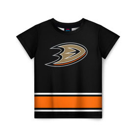 Детская футболка 3D с принтом Anaheim Ducks Selanne в Кировске, 100% гипоаллергенный полиэфир | прямой крой, круглый вырез горловины, длина до линии бедер, чуть спущенное плечо, ткань немного тянется | anaheim ducks selanne | nhl | спорт | хоккей