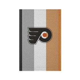 Обложка для паспорта матовая кожа с принтом Philadelphia Flyers в Кировске, натуральная матовая кожа | размер 19,3 х 13,7 см; прозрачные пластиковые крепления | Тематика изображения на принте: nhl | philadelphia flyers | спорт | хоккей