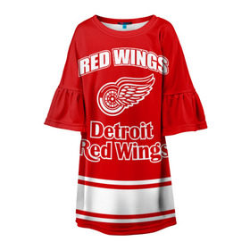 Детское платье 3D с принтом Detroit red wings в Кировске, 100% полиэстер | прямой силуэт, чуть расширенный к низу. Круглая горловина, на рукавах — воланы | Тематика изображения на принте: detroit red wings | nhl | спорт | хоккей