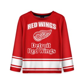 Детский лонгслив 3D с принтом Detroit red wings в Кировске, 100% полиэстер | длинные рукава, круглый вырез горловины, полуприлегающий силуэт
 | Тематика изображения на принте: detroit red wings | nhl | спорт | хоккей