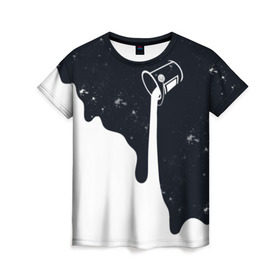 Женская футболка 3D с принтом Черно-белый в Кировске, 100% полиэфир ( синтетическое хлопкоподобное полотно) | прямой крой, круглый вырез горловины, длина до линии бедер | брызги | ведро | космос | краска | черно белый