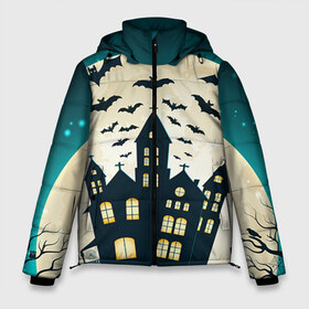 Мужская зимняя куртка 3D с принтом Хэллоуин Замок в Кировске, верх — 100% полиэстер; подкладка — 100% полиэстер; утеплитель — 100% полиэстер | длина ниже бедра, свободный силуэт Оверсайз. Есть воротник-стойка, отстегивающийся капюшон и ветрозащитная планка. 

Боковые карманы с листочкой на кнопках и внутренний карман на молнии. | halloween | замок | праздник | тыква | хэллоуин