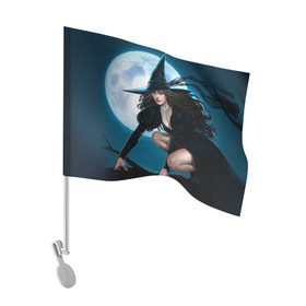 Флаг для автомобиля с принтом Ведьма в Кировске, 100% полиэстер | Размер: 30*21 см | halloween | ведьма | праздник | тыква | хэллоуин