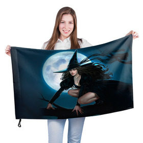 Флаг 3D с принтом Ведьма в Кировске, 100% полиэстер | плотность ткани — 95 г/м2, размер — 67 х 109 см. Принт наносится с одной стороны | halloween | ведьма | праздник | тыква | хэллоуин