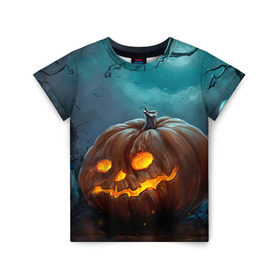 Детская футболка 3D с принтом Тыква в Кировске, 100% гипоаллергенный полиэфир | прямой крой, круглый вырез горловины, длина до линии бедер, чуть спущенное плечо, ткань немного тянется | Тематика изображения на принте: halloween | праздник | тыква | хэллоуин