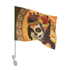 Флаг для автомобиля с принтом Девушка. Сахарный череп в Кировске, 100% полиэстер | Размер: 30*21 см | halloween | девушка | праздник | сахарный череп | тыква | хэллоуин | череп