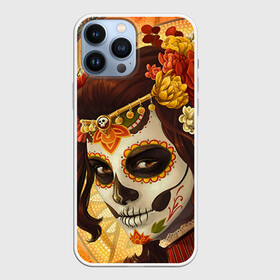 Чехол для iPhone 13 Pro Max с принтом Девушка. Сахарный череп в Кировске,  |  | halloween | девушка | праздник | сахарный череп | тыква | хэллоуин | череп