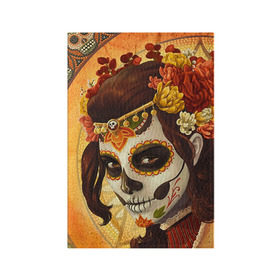 Обложка для паспорта матовая кожа с принтом Девушка. Сахарный череп в Кировске, натуральная матовая кожа | размер 19,3 х 13,7 см; прозрачные пластиковые крепления | halloween | девушка | праздник | сахарный череп | тыква | хэллоуин | череп
