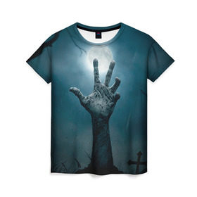 Женская футболка 3D с принтом Рука в Кировске, 100% полиэфир ( синтетическое хлопкоподобное полотно) | прямой крой, круглый вырез горловины, длина до линии бедер | зомби