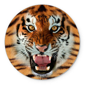 Коврик круглый с принтом Тигр в Кировске, резина и полиэстер | круглая форма, изображение наносится на всю лицевую часть | животные | зубы | кошка | тигр