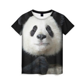 Женская футболка 3D с принтом Панда в Кировске, 100% полиэфир ( синтетическое хлопкоподобное полотно) | прямой крой, круглый вырез горловины, длина до линии бедер | панда