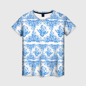 Женская футболка 3D с принтом Хохлома в Кировске, 100% полиэфир ( синтетическое хлопкоподобное полотно) | прямой крой, круглый вырез горловины, длина до линии бедер | 