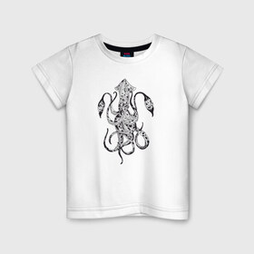 Детская футболка хлопок с принтом Кальмар в Кировске, 100% хлопок | круглый вырез горловины, полуприлегающий силуэт, длина до линии бедер | Тематика изображения на принте: клевый кальмар. стильный принт.кальмар | море | осьминог | стиль