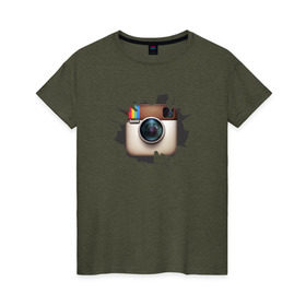 Женская футболка хлопок с принтом Instagram в Кировске, 100% хлопок | прямой крой, круглый вырез горловины, длина до линии бедер, слегка спущенное плечо | инстаграм