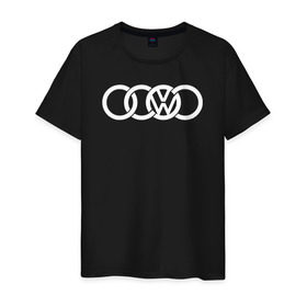 Мужская футболка хлопок с принтом AUDI VW в Кировске, 100% хлопок | прямой крой, круглый вырез горловины, длина до линии бедер, слегка спущенное плечо. | audi vw фольксваген volkswagen ауди