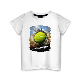 Детская футболка хлопок с принтом Уимблдон (Wimbledon) в Кировске, 100% хлопок | круглый вырез горловины, полуприлегающий силуэт, длина до линии бедер | Тематика изображения на принте: wimbledon | англия | большой теннис | великобритания | теннисный мяч | уимблдон