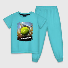 Детская пижама хлопок с принтом Уимблдон (Wimbledon) в Кировске, 100% хлопок |  брюки и футболка прямого кроя, без карманов, на брюках мягкая резинка на поясе и по низу штанин
 | wimbledon | англия | большой теннис | великобритания | теннисный мяч | уимблдон