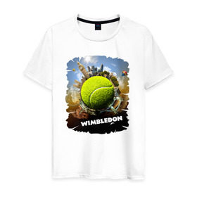 Мужская футболка хлопок с принтом Уимблдон (Wimbledon) в Кировске, 100% хлопок | прямой крой, круглый вырез горловины, длина до линии бедер, слегка спущенное плечо. | wimbledon | англия | большой теннис | великобритания | теннисный мяч | уимблдон