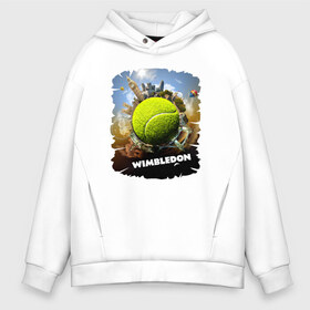 Мужское худи Oversize хлопок с принтом Уимблдон (Wimbledon) в Кировске, френч-терри — 70% хлопок, 30% полиэстер. Мягкий теплый начес внутри —100% хлопок | боковые карманы, эластичные манжеты и нижняя кромка, капюшон на магнитной кнопке | Тематика изображения на принте: wimbledon | англия | большой теннис | великобритания | теннисный мяч | уимблдон