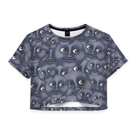 Женская футболка 3D укороченная с принтом Эмодзи в Кировске, 100% полиэстер | круглая горловина, длина футболки до линии талии, рукава с отворотами | emoji | moon | луна | смайл | смайлик | эмоджи | эмодзи