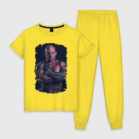Женская пижама хлопок с принтом Jeff Monson (MMA) в Кировске, 100% хлопок | брюки и футболка прямого кроя, без карманов, на брюках мягкая резинка на поясе и по низу штанин | ufc