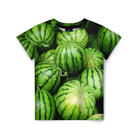 Детская футболка 3D с принтом Арбузы в Кировске, 100% гипоаллергенный полиэфир | прямой крой, круглый вырез горловины, длина до линии бедер, чуть спущенное плечо, ткань немного тянется | арбуз | еда | фрукт | ягода