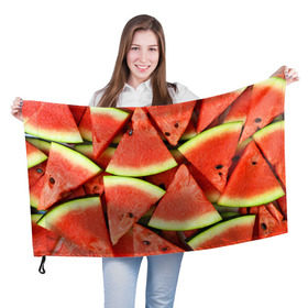 Флаг 3D с принтом Дольки арбуза в Кировске, 100% полиэстер | плотность ткани — 95 г/м2, размер — 67 х 109 см. Принт наносится с одной стороны | арбуз | дольки арбуза | еда | фрукт | ягода