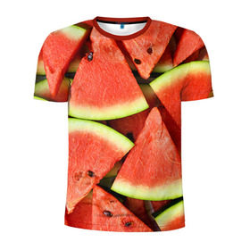 Мужская футболка 3D спортивная с принтом Дольки арбуза в Кировске, 100% полиэстер с улучшенными характеристиками | приталенный силуэт, круглая горловина, широкие плечи, сужается к линии бедра | арбуз | дольки арбуза | еда | фрукт | ягода