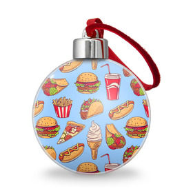 Ёлочный шар с принтом Еда в Кировске, Пластик | Диаметр: 77 мм | Тематика изображения на принте: гамбургер | еда | пицца | фастфуд | фри
