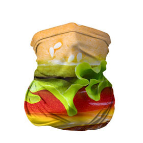 Бандана-труба 3D с принтом Гамбургер в Кировске, 100% полиэстер, ткань с особыми свойствами — Activecool | плотность 150‒180 г/м2; хорошо тянется, но сохраняет форму | Тематика изображения на принте: бутерброд | гамбургер | еда | фастфуд | чизбургер