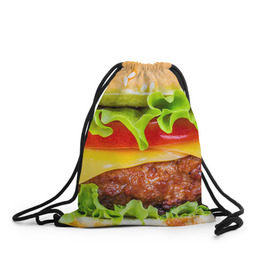 Рюкзак-мешок 3D с принтом Гамбургер в Кировске, 100% полиэстер | плотность ткани — 200 г/м2, размер — 35 х 45 см; лямки — толстые шнурки, застежка на шнуровке, без карманов и подкладки | бутерброд | гамбургер | еда | фастфуд | чизбургер
